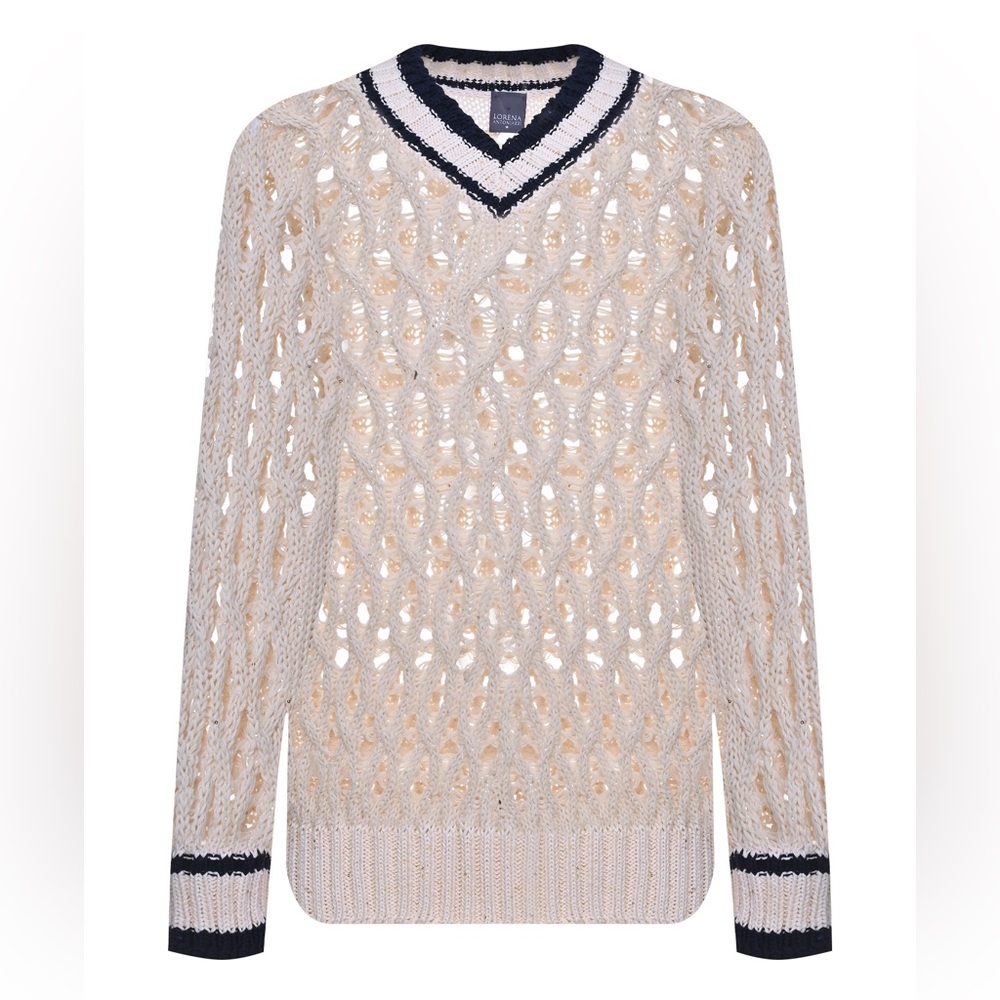 Lorena Antoniazzi Cream and Navy Collegiate Sequin Oversized Sweater